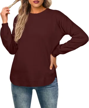 GRECERELLE Womens Long Sleeve Lightweight Crewneck Sweater Tops Casual Soft Knit Pullover Jumper