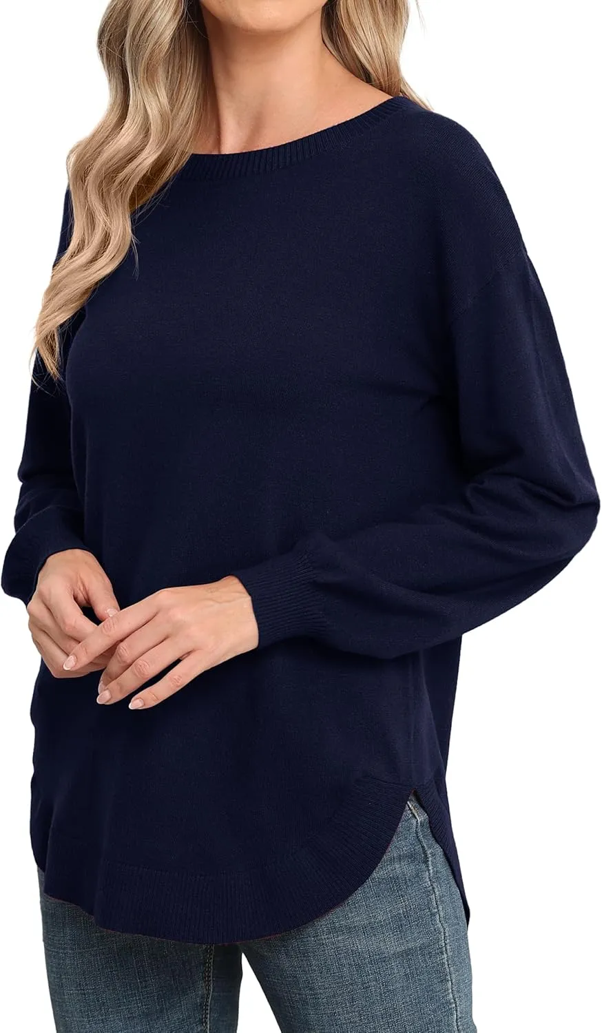 GRECERELLE Womens Long Sleeve Lightweight Crewneck Sweater Tops Casual Soft Knit Pullover Jumper
