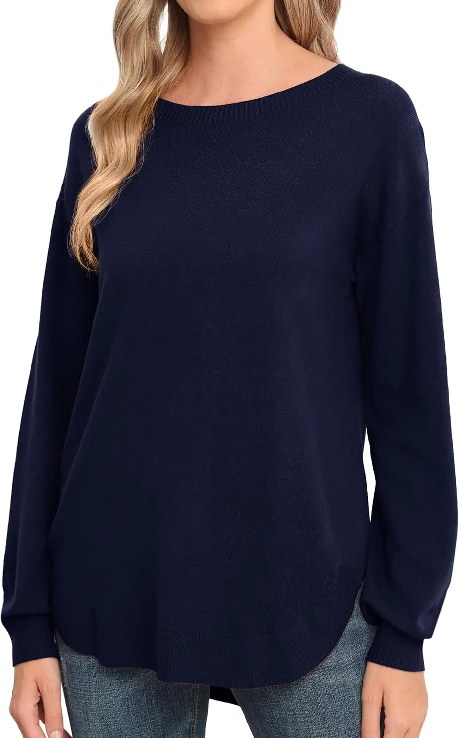 GRECERELLE Womens Long Sleeve Lightweight Crewneck Sweater Tops Casual Soft Knit Pullover Jumper