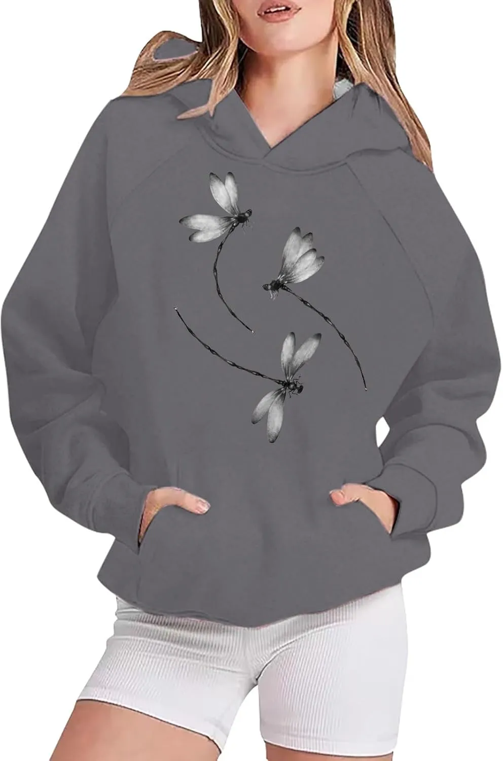 Hoodies & Sweatshirts for Women Oversized Graphic Track Shirts with Pockets Fashion Loose Fit Hooded Pullover Tops