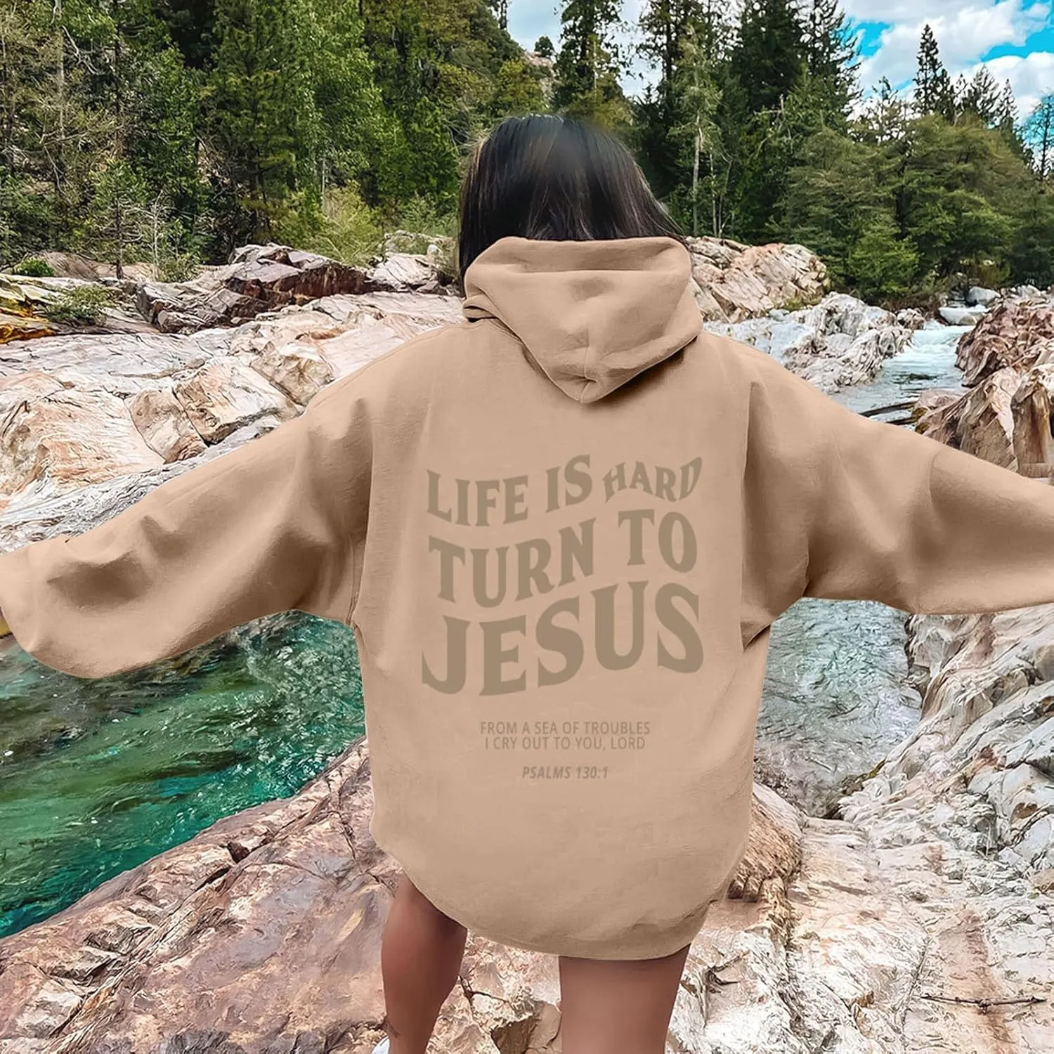 Hoodies For Teen Girls Life Is Hard Turn To Jesus Letter Print Long Sleeve Pullover Tops With Kangaroo Pocket Fall Trendy