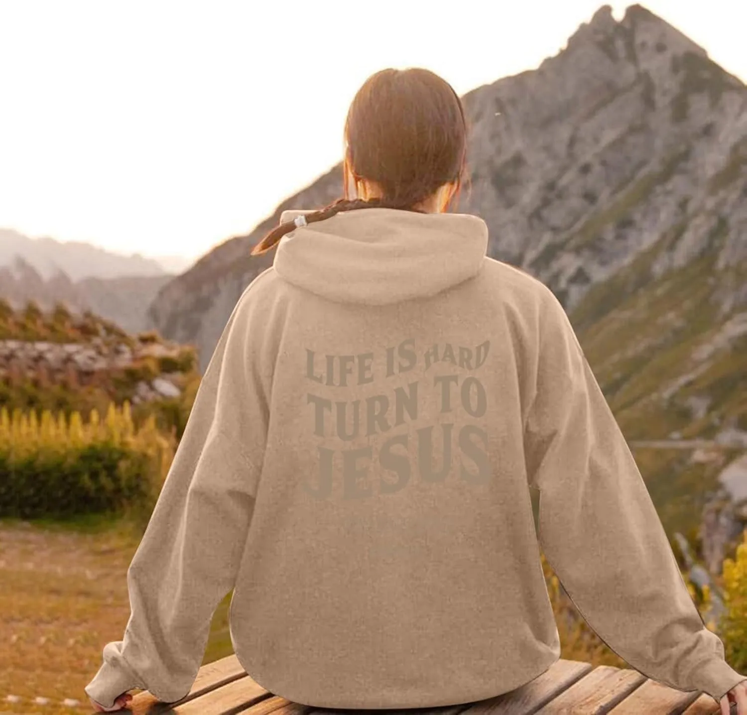Hoodies For Teen Girls Life Is Hard Turn To Jesus Letter Print Long Sleeve Pullover Tops With Kangaroo Pocket Fall Trendy