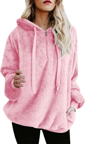 Hoodies for Women Athletic Fuzzy Oversized Long Sleeve Sweatshirt Drawstring Fleece Winter Warm Clothes With Pockets