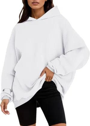 Hoodies for Women Oversized Hooded Sweatshirt Drop Shoulder Fall Fleece Lined Clothes with Pocket Causal Solid 2023 Outfits