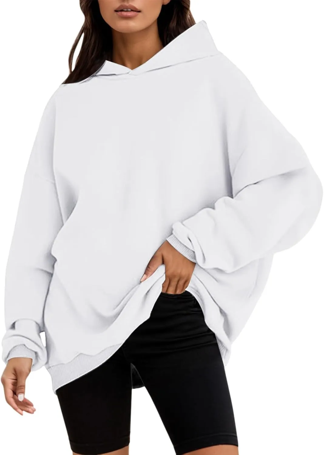 Hoodies for Women Oversized Hooded Sweatshirt Drop Shoulder Fall Fleece Lined Clothes with Pocket Causal Solid 2023 Outfits