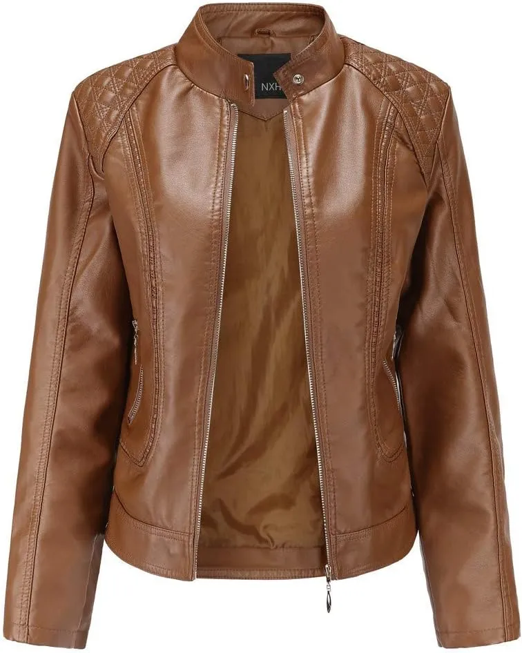 Jacket Women Motor Women Punk Tops Coat Zip Cropped Lapel Ladies Biker Women's Coat Cropped Leather Jacket Women