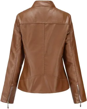 Jacket Women Motor Women Punk Tops Coat Zip Cropped Lapel Ladies Biker Women's Coat Cropped Leather Jacket Women