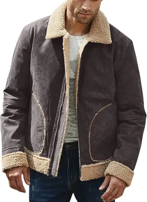 Jackets for Men Vintage Lightweight Suede Bomber Jackets Thicked Sherpa Fleece Lined Retro Varsity Coat Outwear Top