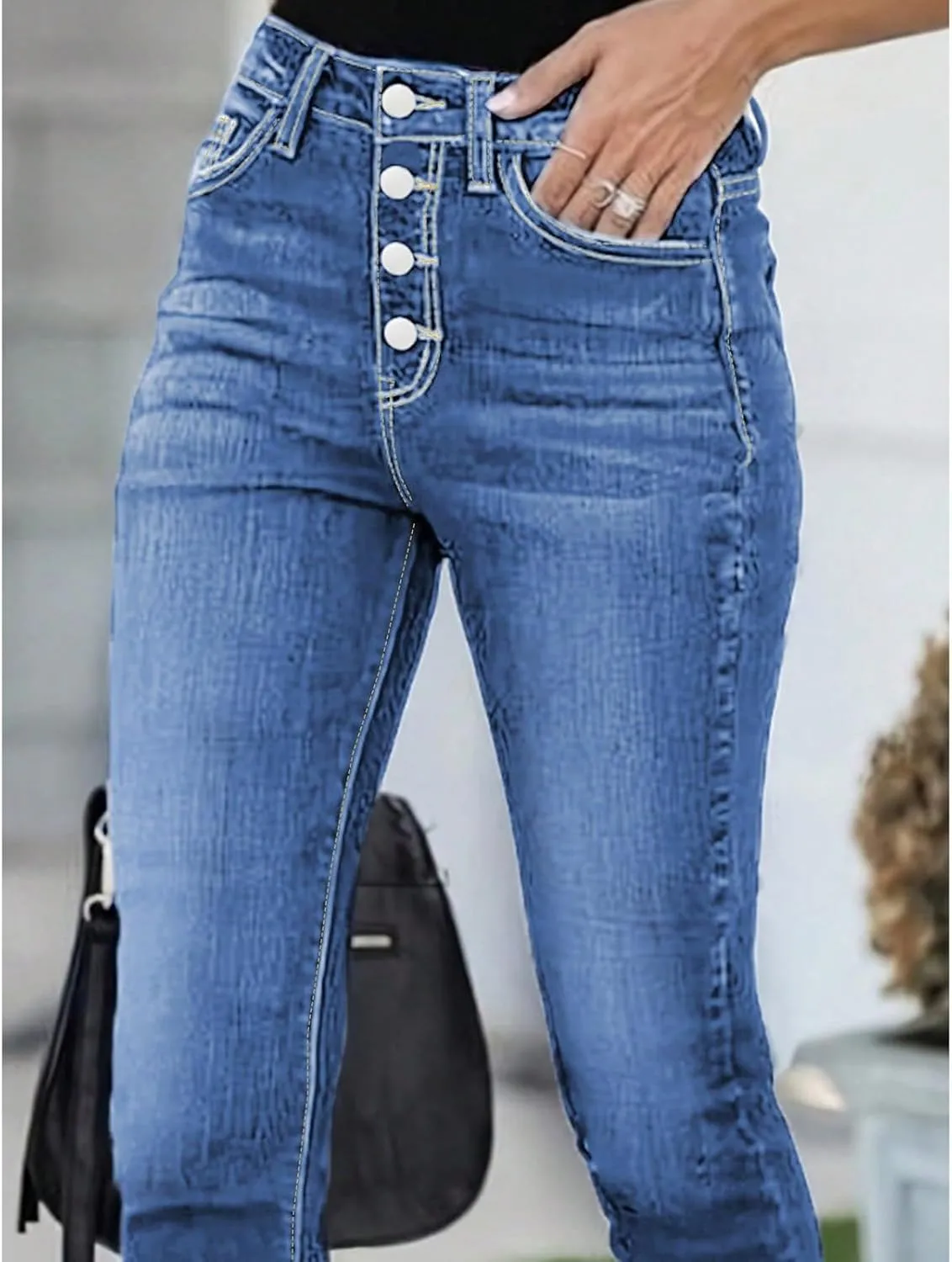 Jeans for Women Trendy Jeggings High Waisted Button Fly Skinny Jeans Cuffed Denim Ankle Pants with Pockets