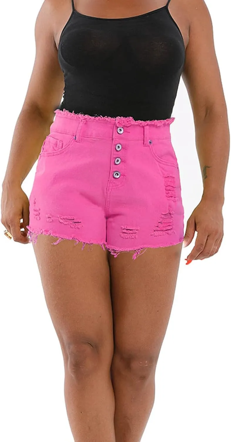 JEKE-DG Women Casual High Waisted Denim Shorts Frayed Raw Hem Ripped Jeans Shorts Stretch Distressed Raw Hem Jean Shorts