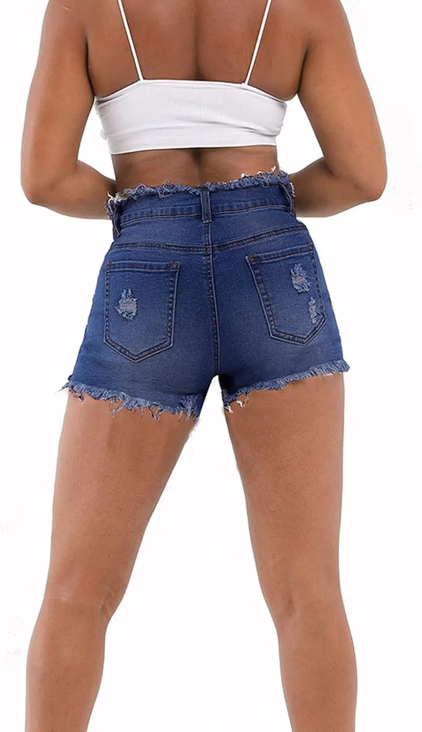 JEKE-DG Women Casual High Waisted Denim Shorts Frayed Raw Hem Ripped Jeans Shorts Stretch Distressed Raw Hem Jean Shorts