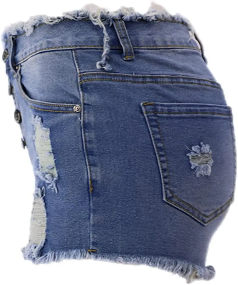 JEKE-DG Women Casual High Waisted Denim Shorts Frayed Raw Hem Ripped Jeans Shorts Stretch Distressed Raw Hem Jean Shorts