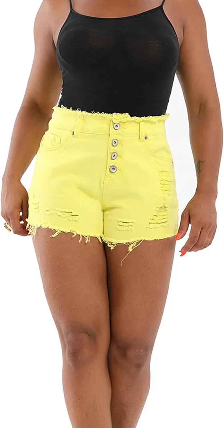 JEKE-DG Women Casual High Waisted Denim Shorts Frayed Raw Hem Ripped Jeans Shorts Stretch Distressed Raw Hem Jean Shorts