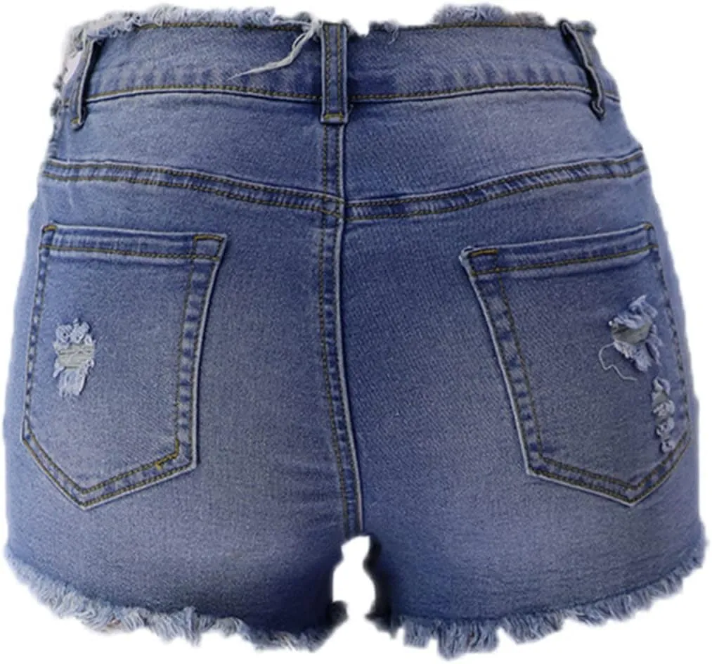 JEKE-DG Women Casual High Waisted Denim Shorts Frayed Raw Hem Ripped Jeans Shorts Stretch Distressed Raw Hem Jean Shorts