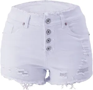JEKE-DG Women Casual High Waisted Denim Shorts Frayed Raw Hem Ripped Jeans Shorts Stretch Distressed Raw Hem Jean Shorts