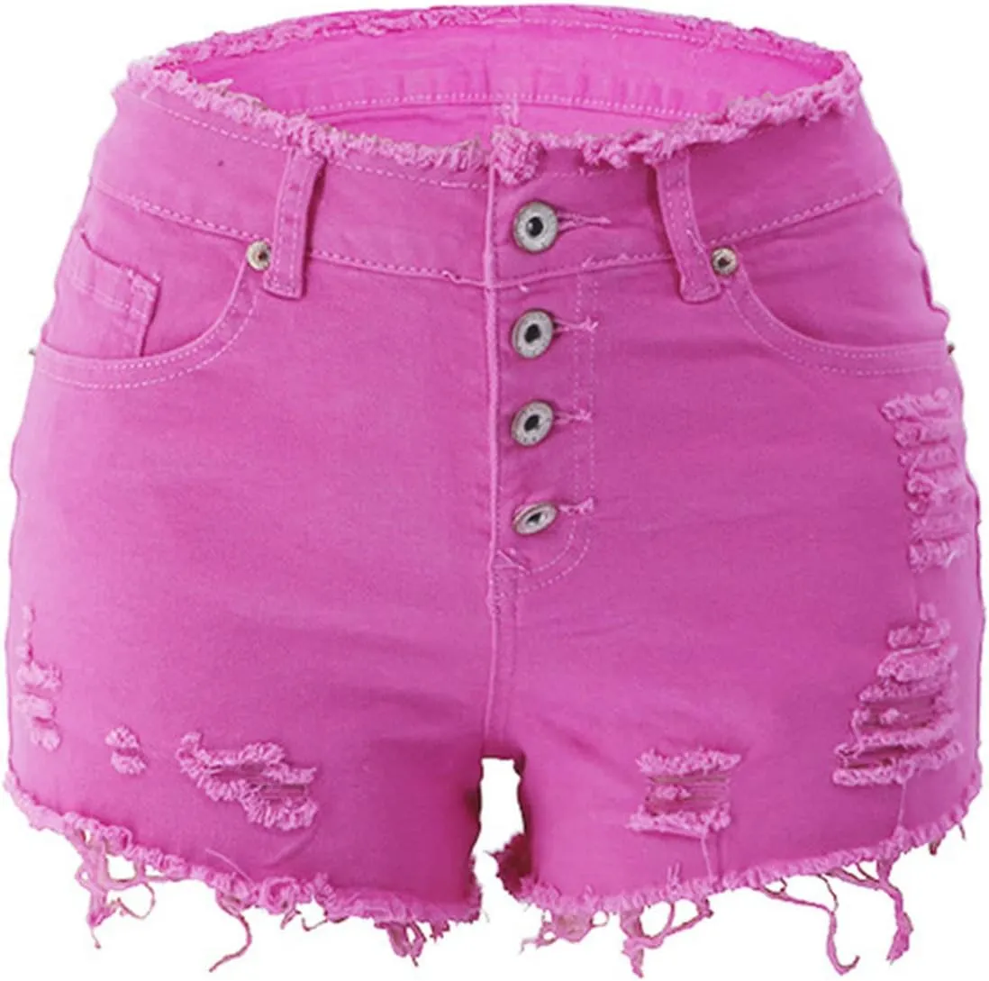 JEKE-DG Women Casual High Waisted Denim Shorts Frayed Raw Hem Ripped Jeans Shorts Stretch Distressed Raw Hem Jean Shorts