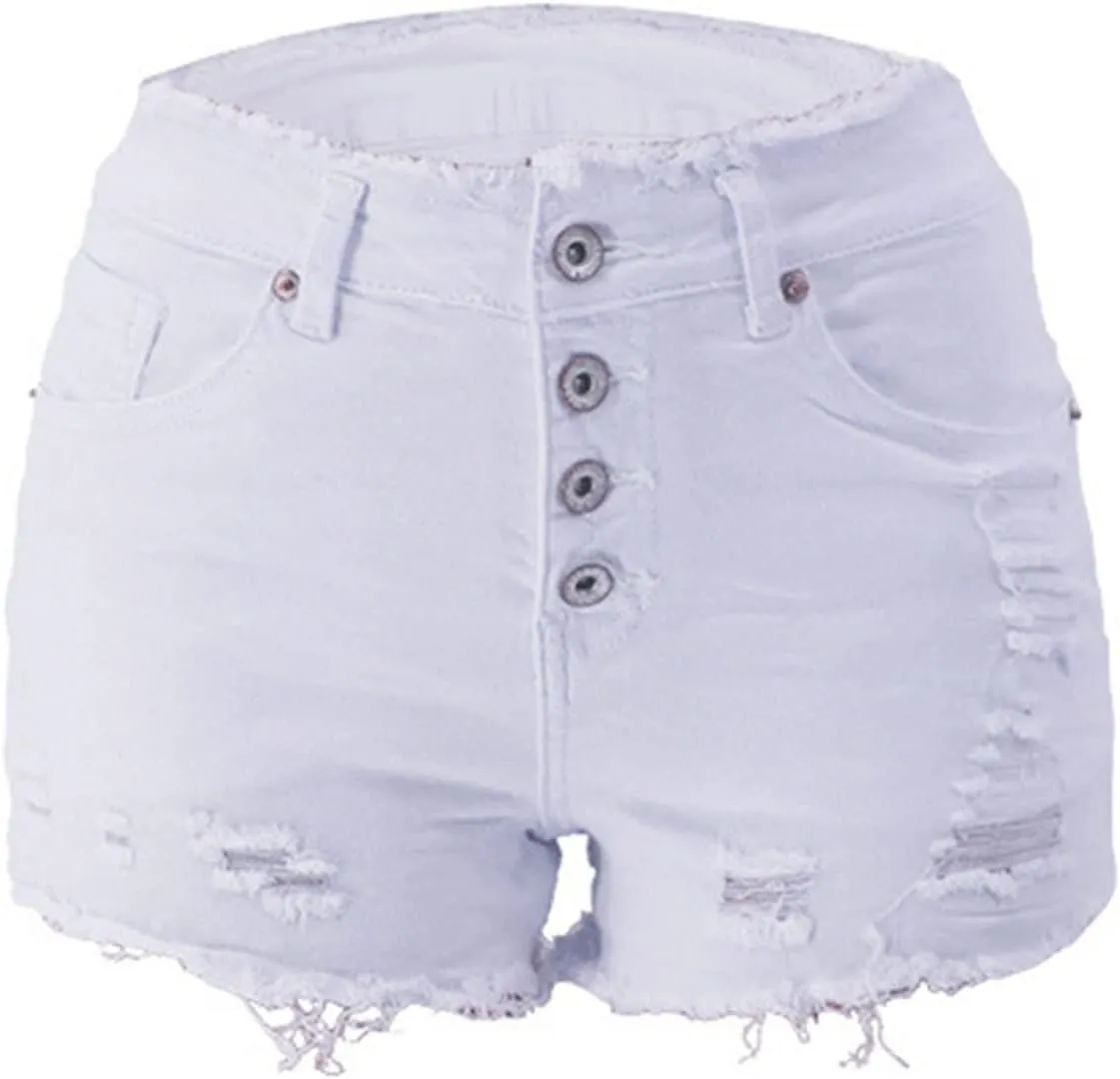 JEKE-DG Women Casual High Waisted Denim Shorts Frayed Raw Hem Ripped Jeans Shorts Stretch Distressed Raw Hem Jean Shorts