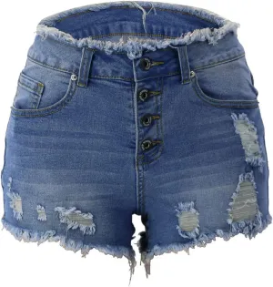 JEKE-DG Women Casual High Waisted Denim Shorts Frayed Raw Hem Ripped Jeans Shorts Stretch Distressed Raw Hem Jean Shorts