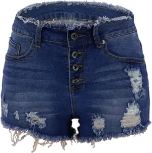 JEKE-DG Women Casual High Waisted Denim Shorts Frayed Raw Hem Ripped Jeans Shorts Stretch Distressed Raw Hem Jean Shorts