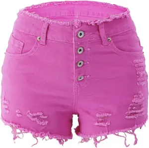 JEKE-DG Women Casual High Waisted Denim Shorts Frayed Raw Hem Ripped Jeans Shorts Stretch Distressed Raw Hem Jean Shorts