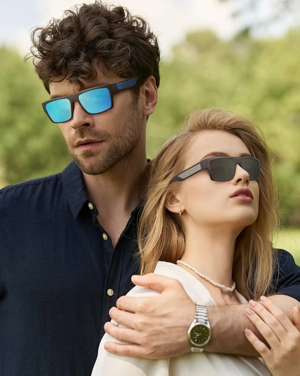 JIM HALO Polarized Sunglasses Men Women, Sport Square Sunglasses with Carbon Fiber and Non-Slip Design For Fishing Driving