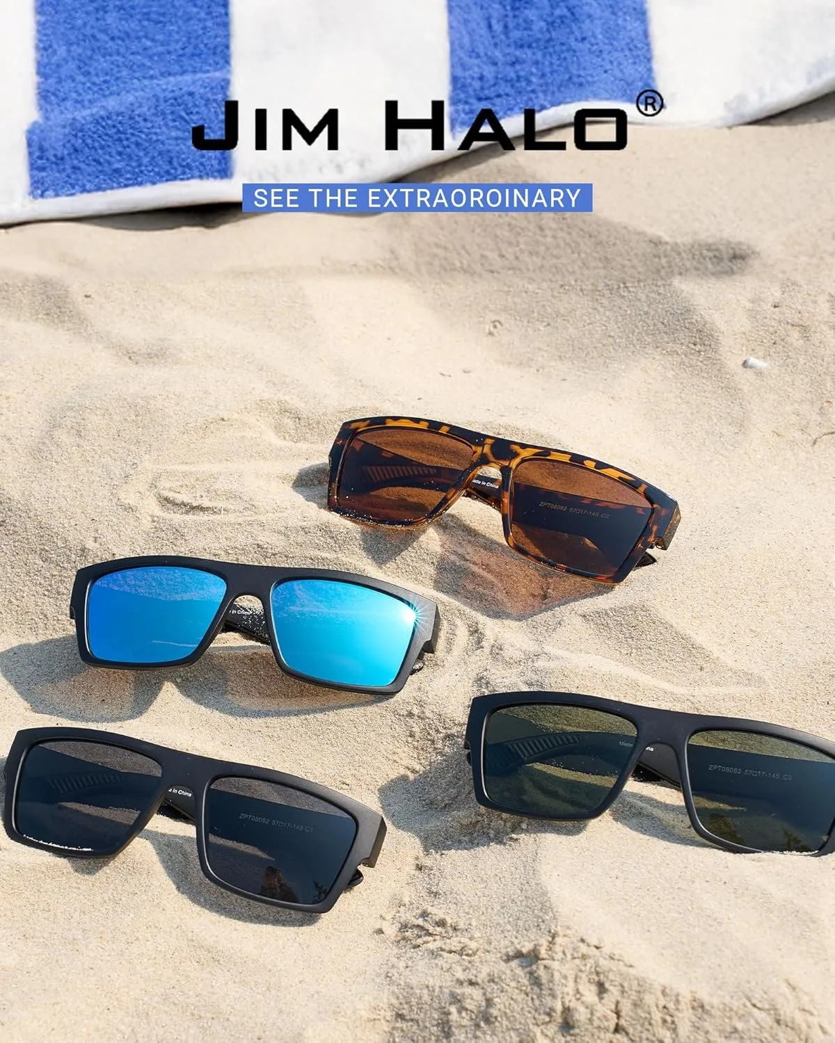 JIM HALO Polarized Sunglasses Men Women, Sport Square Sunglasses with Carbon Fiber and Non-Slip Design For Fishing Driving