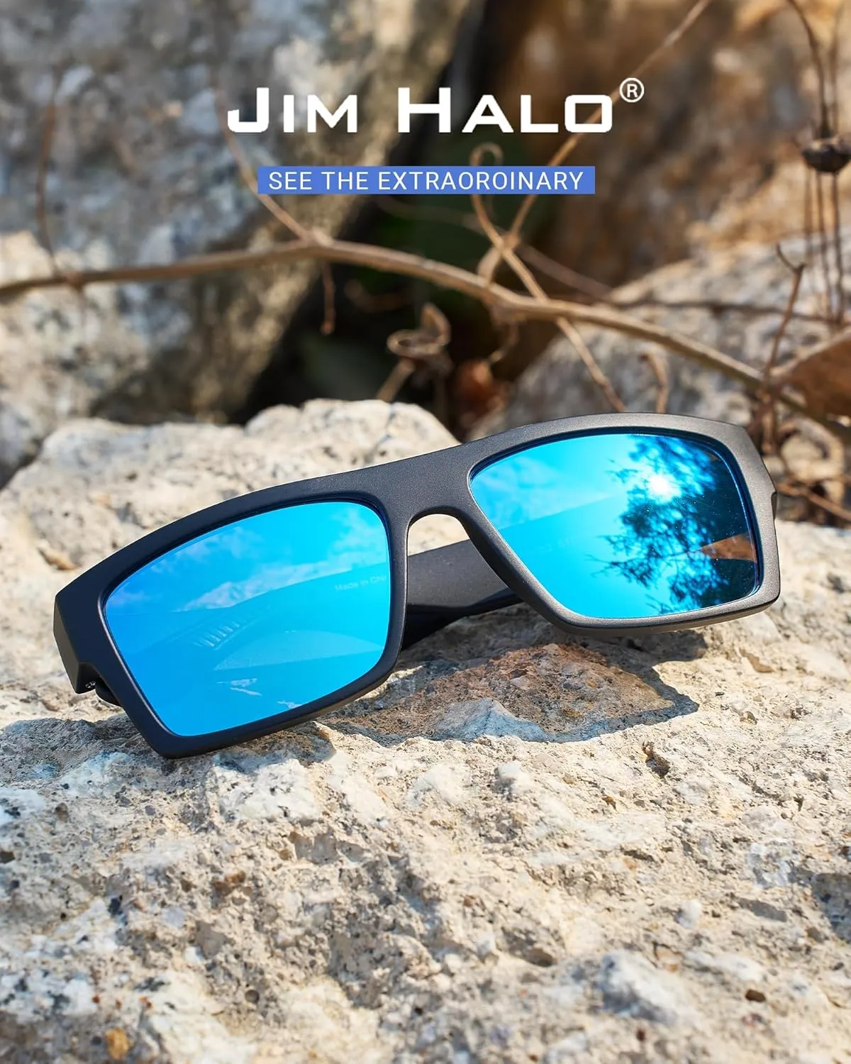 JIM HALO Polarized Sunglasses Men Women, Sport Square Sunglasses with Carbon Fiber and Non-Slip Design For Fishing Driving