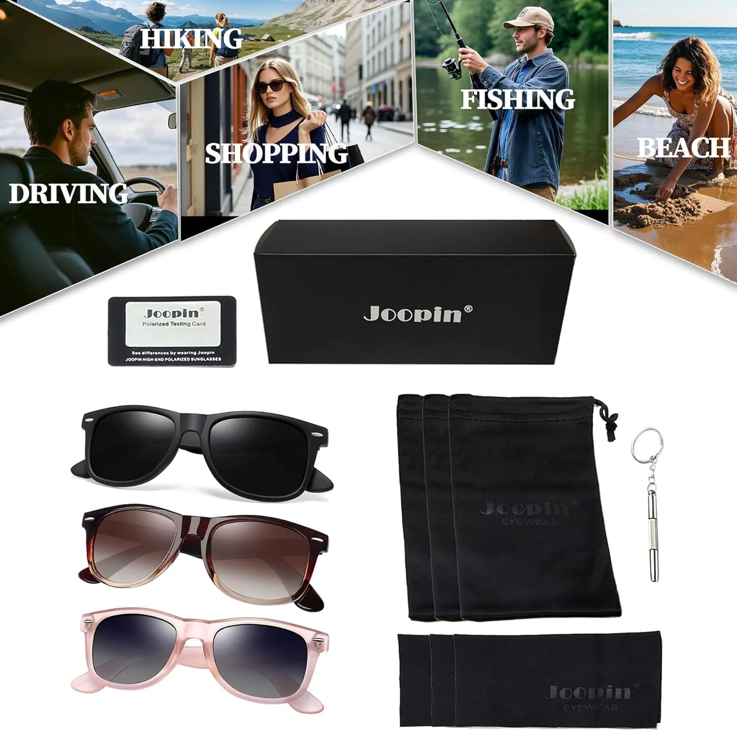 Joopin 3 Pack Square Sunglasses Polarized UV Protection Trendy Sun Glassses Fashion Shades for Women Men