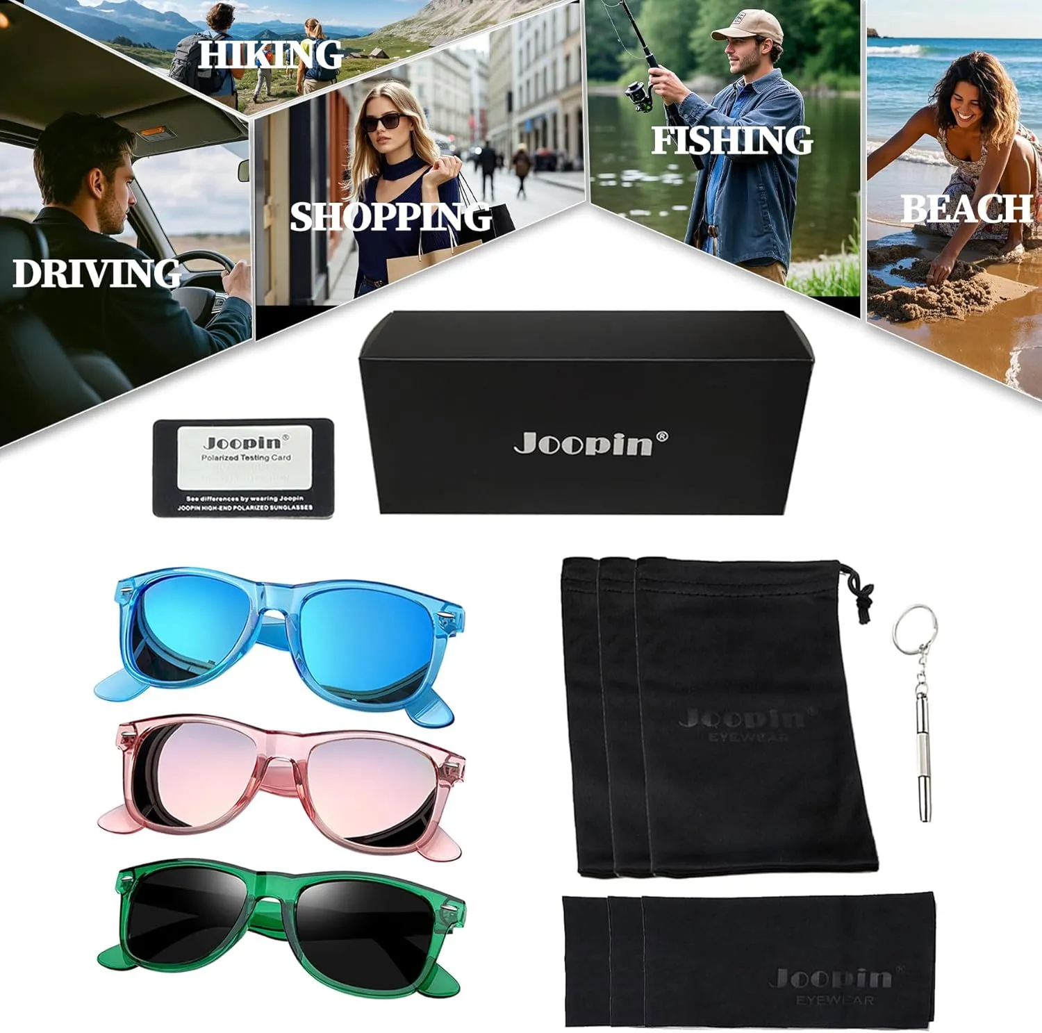 Joopin 3 Pack Square Sunglasses Polarized UV Protection Trendy Sun Glassses Fashion Shades for Women Men