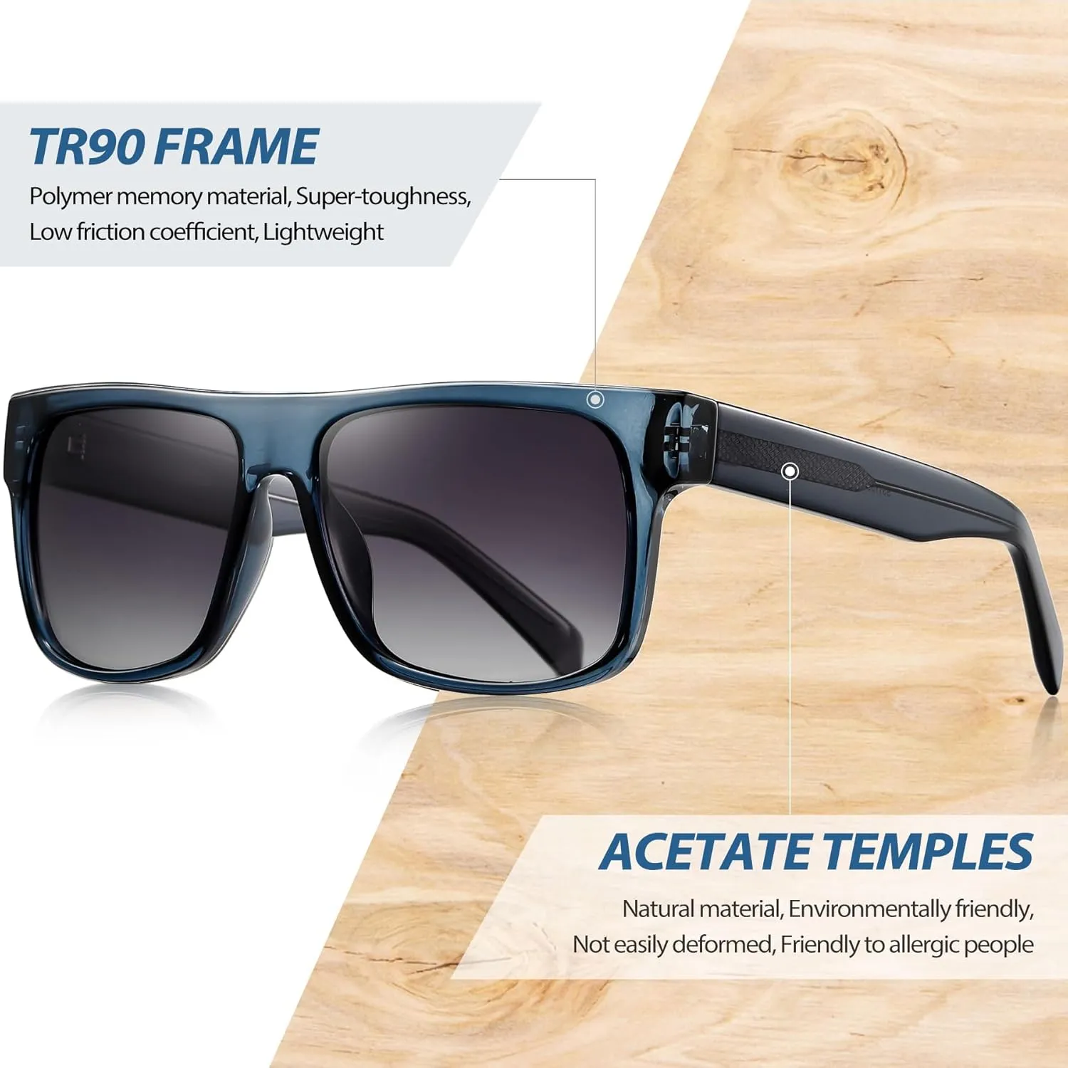 Joopin Polarized Sunglasses Men Women UV400 Protection, Big Chunky Square Sun Glasses, Designer Shades Retro Sunnies Driving