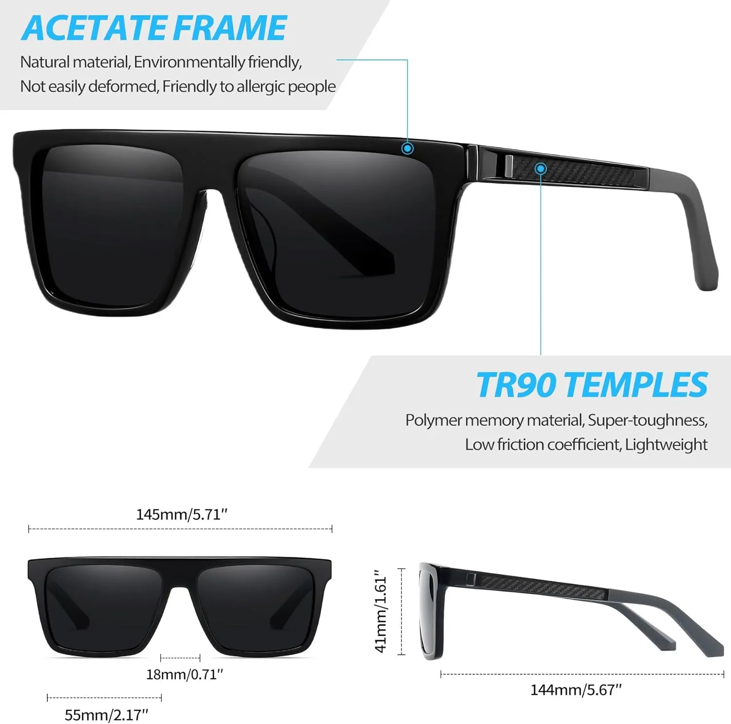 Joopin Polarized Sunglasses Men Women UV400 Protection, Big Chunky Square Sun Glasses, Designer Shades Retro Sunnies Driving