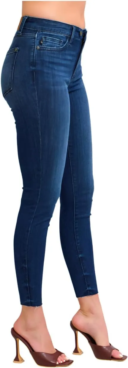 Judy Blue Mid Rise Adjustable Waist Raw Hem Skinny Jeans