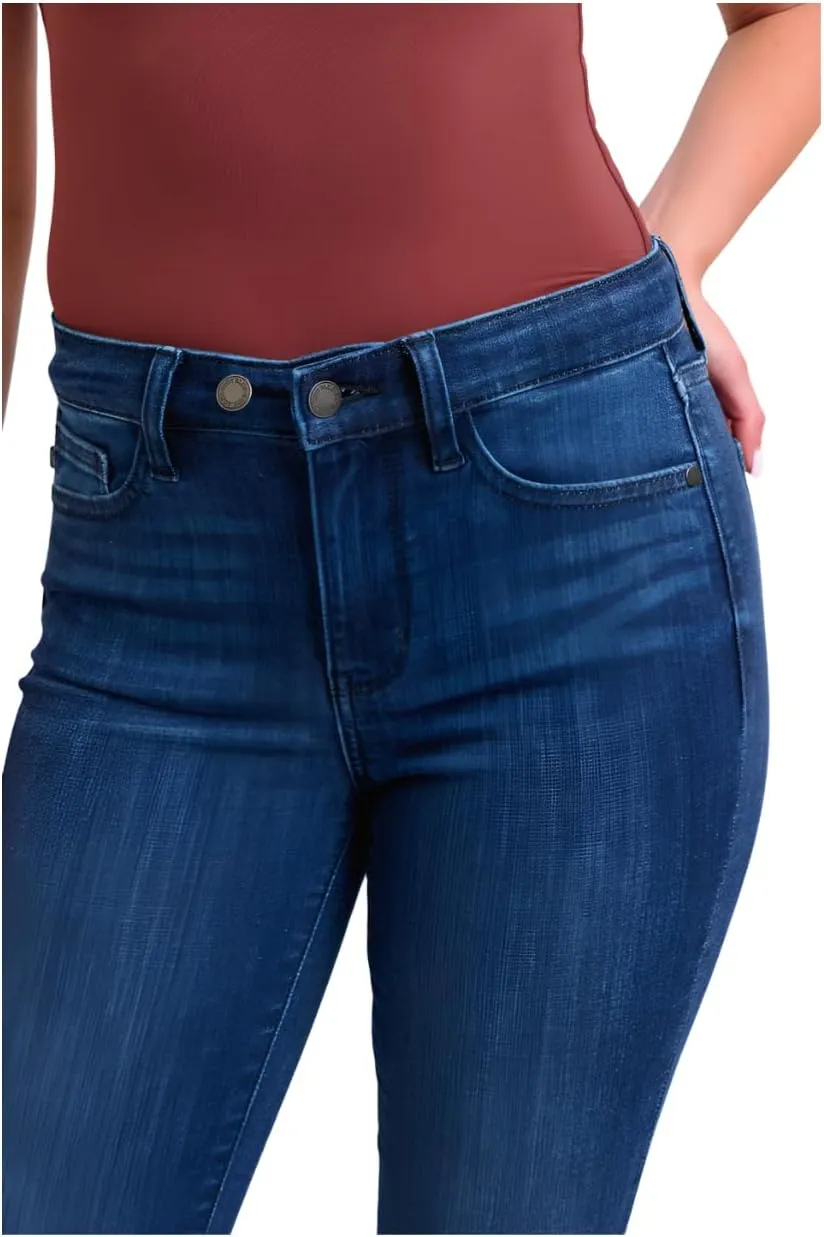 Judy Blue Mid Rise Adjustable Waist Raw Hem Skinny Jeans