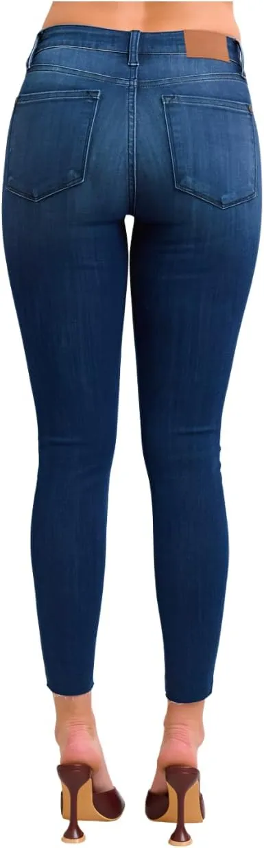 Judy Blue Mid Rise Adjustable Waist Raw Hem Skinny Jeans
