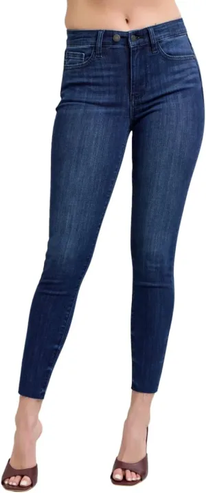 Judy Blue Mid Rise Adjustable Waist Raw Hem Skinny Jeans