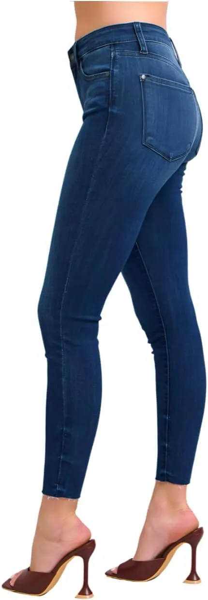 Judy Blue Mid Rise Adjustable Waist Raw Hem Skinny Jeans