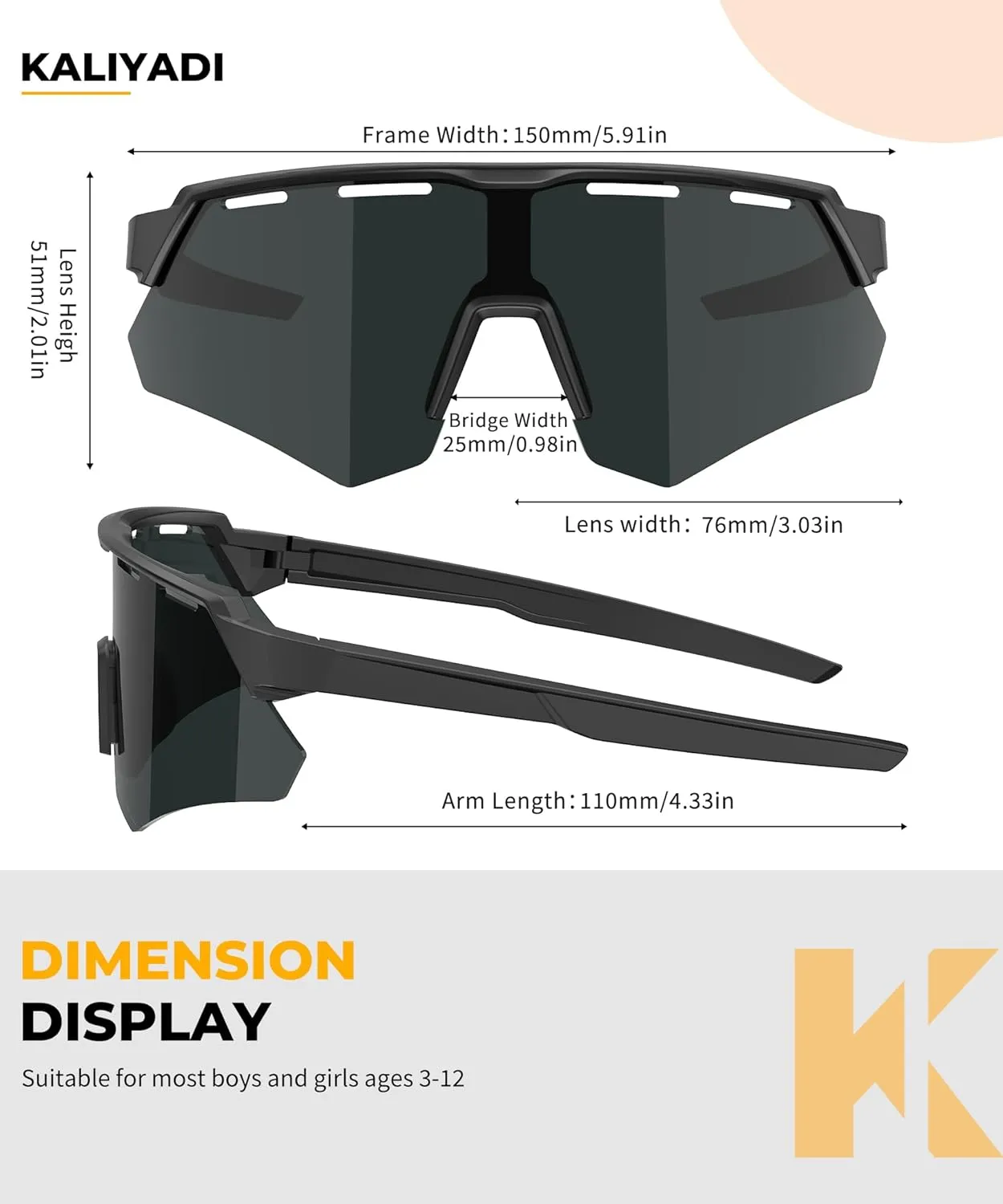 KALIYADI Polarized-Kids-Sunglasses Youth Baseball Sunglasses: Softball Cycling Running for Boys Girls UV400 Protection