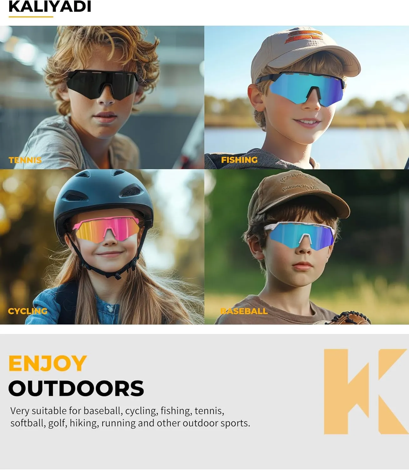 KALIYADI Polarized-Kids-Sunglasses Youth Baseball Sunglasses: Softball Cycling Running for Boys Girls UV400 Protection