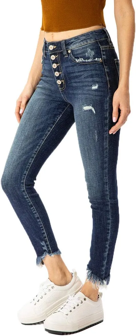 Kan Can Women's High Rise Button Fly Skinny Jeans - KC8577