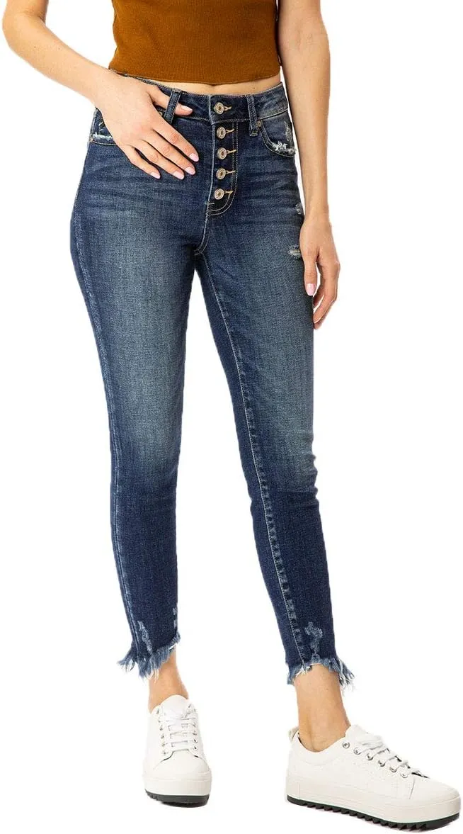 Kan Can Women's High Rise Button Fly Skinny Jeans - KC8577