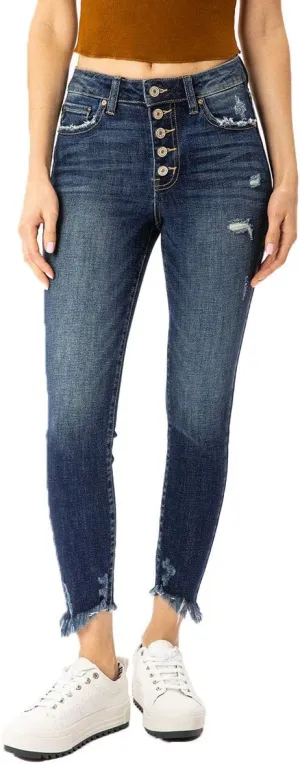 Kan Can Women's High Rise Button Fly Skinny Jeans - KC8577