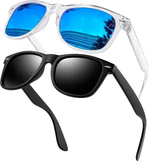 KANASTAL Polarized Sunglasses for Men Women with UV400 Protection Classic Square Sun Glasses Fashion Trendy Shades 2 Pack