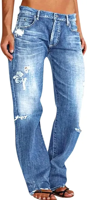 LCMTWX Jeans Jumpsuits Denim Jeans Bib Washed Overalls Rompers Ripped Women's Denim Women's Jeans Straight Leg Jeans for