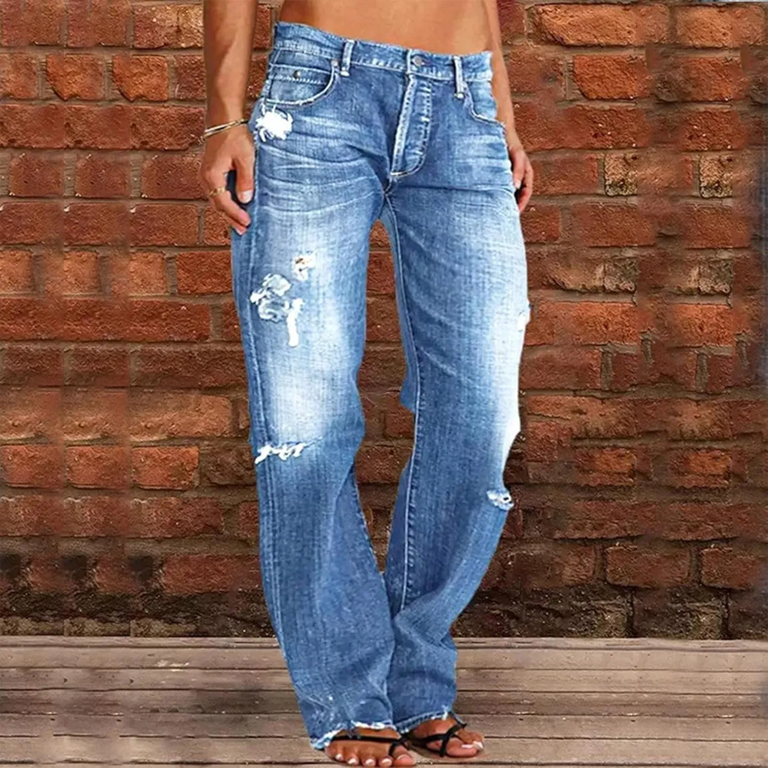 LCMTWX Jeans Jumpsuits Denim Jeans Bib Washed Overalls Rompers Ripped Women's Denim Women's Jeans Straight Leg Jeans for