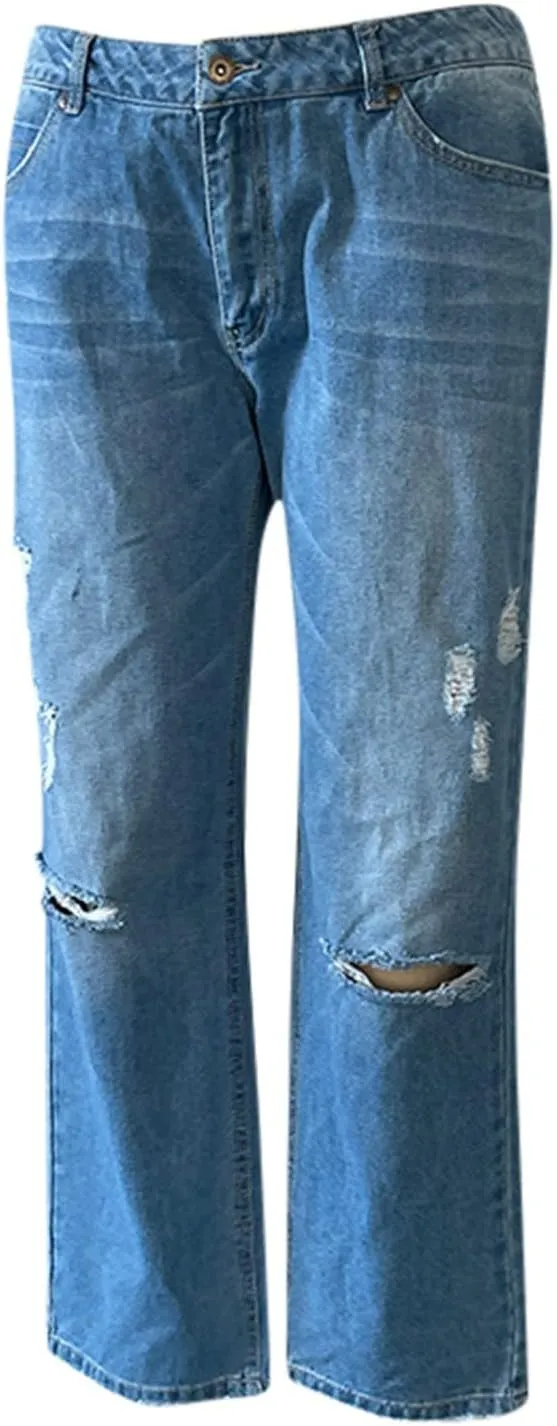 LCMTWX Jeans Jumpsuits Denim Jeans Bib Washed Overalls Rompers Ripped Women's Denim Women's Jeans Straight Leg Jeans for