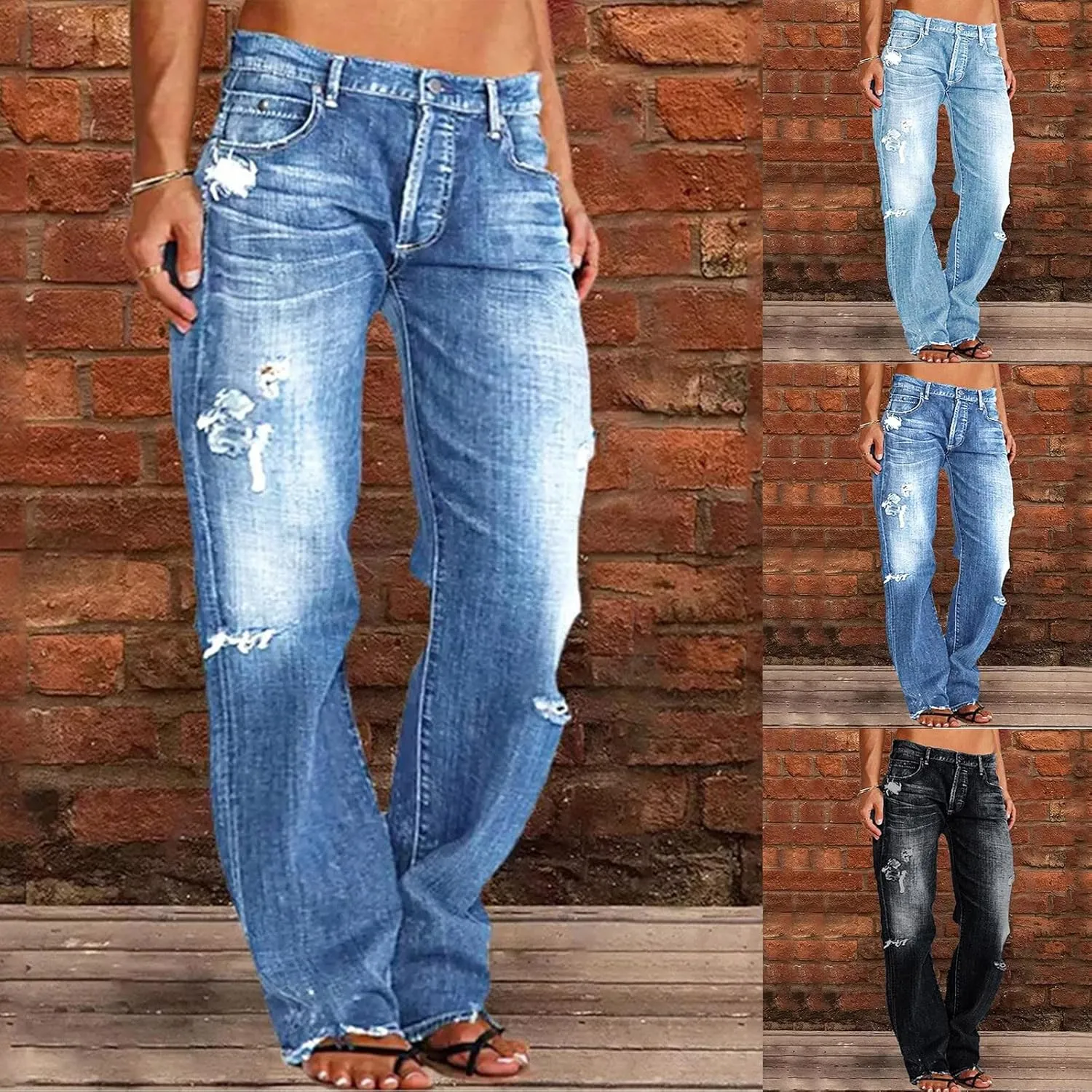 LCMTWX Jeans Jumpsuits Denim Jeans Bib Washed Overalls Rompers Ripped Women's Denim Women's Jeans Straight Leg Jeans for