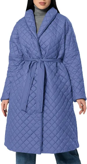 lcziwo Women's Oversized Quilted Coat Diamond Plaid Wrap Waist Puffer Jacket Winter Warm Casual Long down Coat with Belt