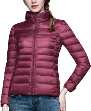 lcziwo Women's Short down Jacket Lightweight Puffer Jacket Long Sleeve Stand Collar Zip up Slim Warm Quilted Winter Coat