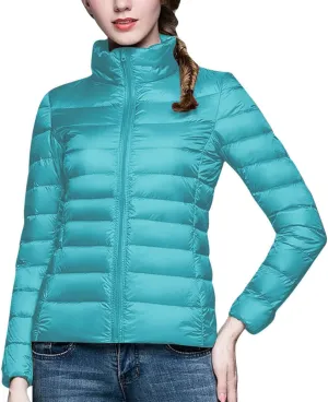 lcziwo Women's Short down Jacket Lightweight Puffer Jacket Long Sleeve Stand Collar Zip up Slim Warm Quilted Winter Coat
