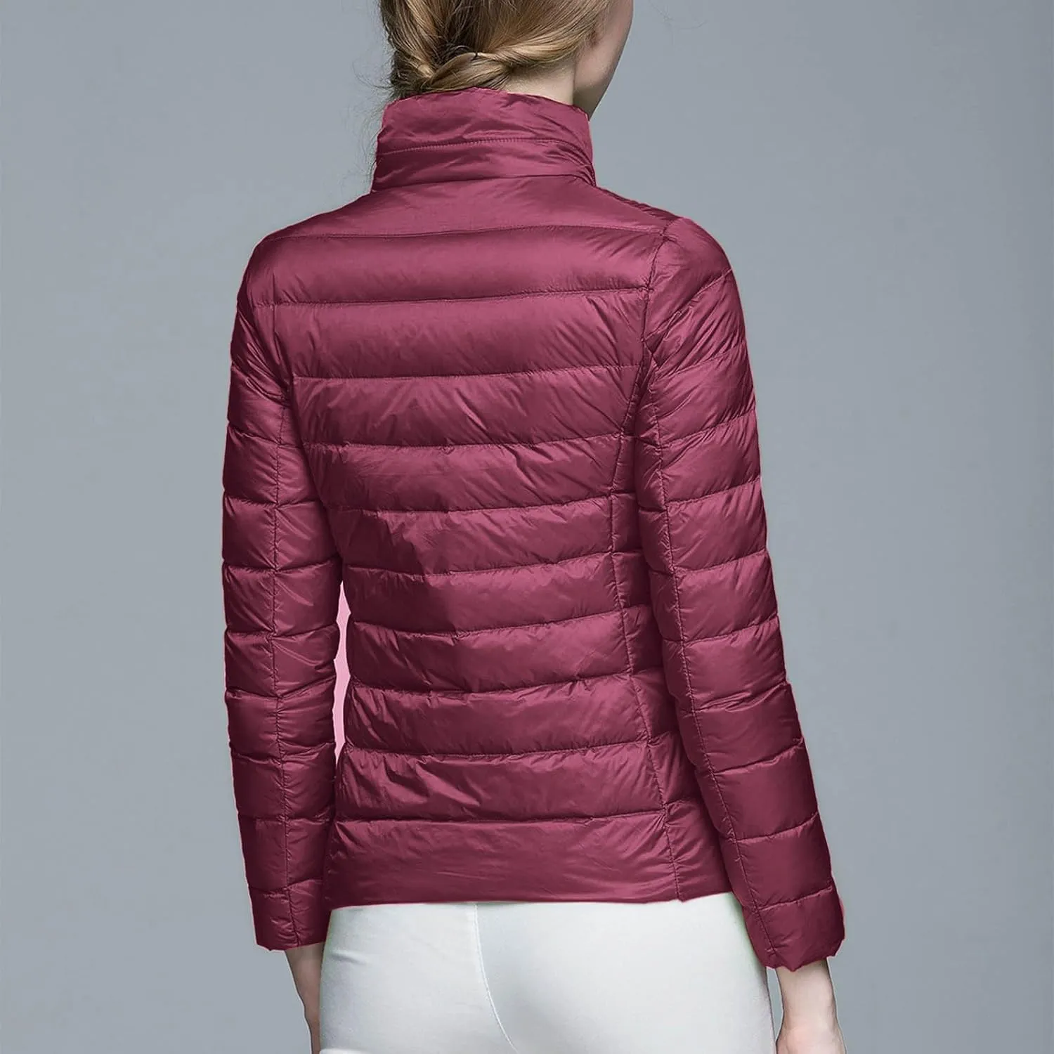 lcziwo Women's Short down Jacket Lightweight Puffer Jacket Long Sleeve Stand Collar Zip up Slim Warm Quilted Winter Coat
